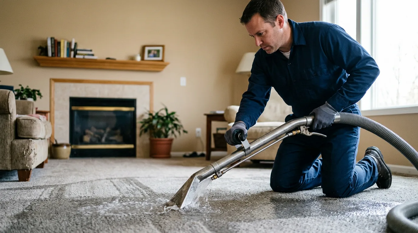 Water damage restoration technician working near Deatsville, AL